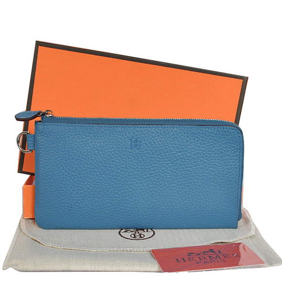 1:1 Quality Hermes Zipper Cards Wallet Togo Leather A908 Blue Replica - Click Image to Close